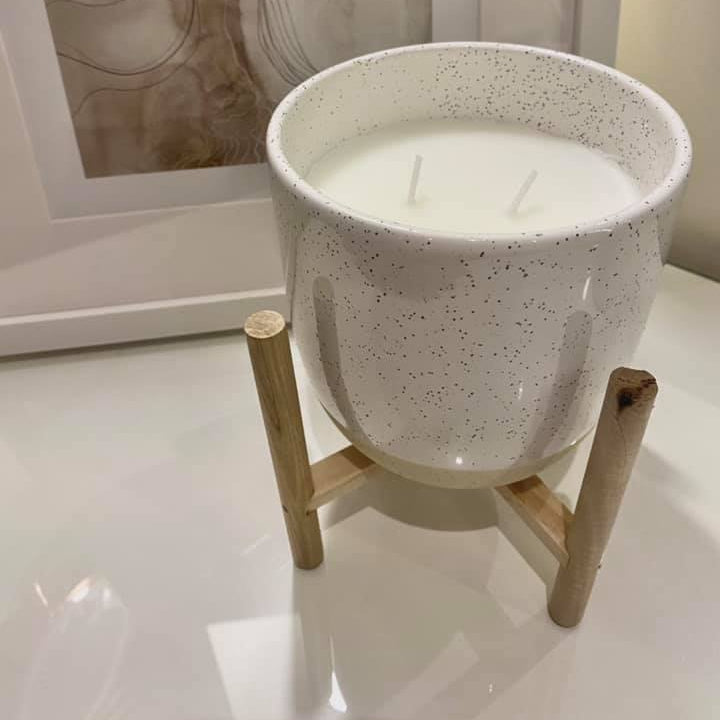 Natural Candle With Wooden Stand